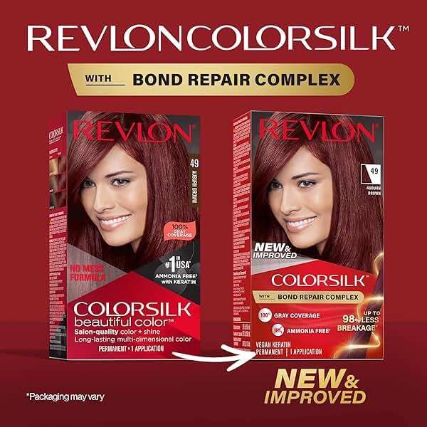 Revlon ColorSilk with Bond Repair Complex, Auburn Permanent Hair Color, 100% Gray Coverage, Ammonia Free Hair Dye, Vegan Keratin, 49 Auburn Brown (Pack of 3) - Image 2