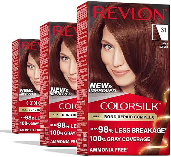 Revlon ColorSilk with Bond Repair Complex, Auburn Permanent Hair Color, 100% Gray Coverage, Ammonia Free Hair Dye, Vegan Keratin, 31 Dark Auburn (Pack of 3) - Image 1