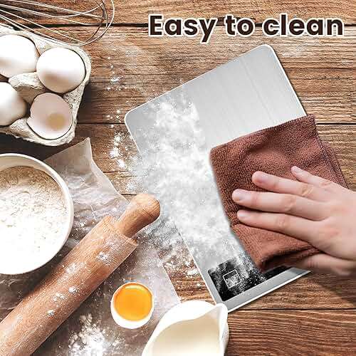 33lb Food Scale, Digital Kitchen Scale Batteries and USB Charging,1g/0.05oz Precise Graduation, Waterproof Stainless Steel with LCD Display Weight Grams and oz for Cooking Baking (Stainless Steel) - Image 3