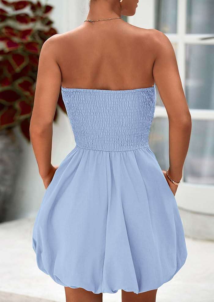 PRETTYGARDEN Women's Bubble Mini Dress Summer 2026 Strapless Tube Top Short A Line Trendy Casual Spring Smocked Sundresses - Image 2