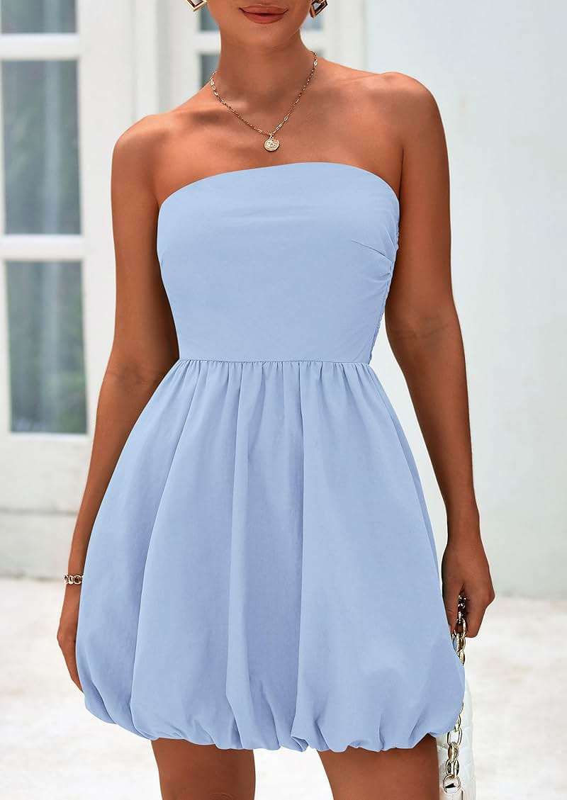 PRETTYGARDEN Women's Bubble Mini Dress Summer 2026 Strapless Tube Top Short A Line Trendy Casual Spring Smocked Sundresses - Image 6