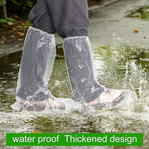 Disposable Plastic Boot and Shoe Covers 100 Pack (50 Pairs) Anti-Slip Waterproof Durable Reusable Cover Plastic Long Rain Shoe Cover (Transparent) - Image 5