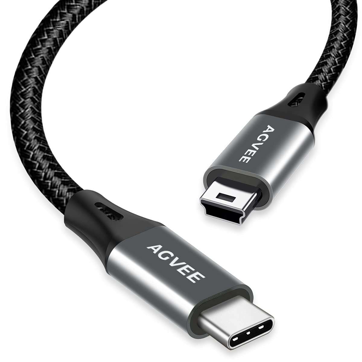 AGVEE 2 Pack 3.3ft USB-C to Mini USB Cable, Braided Durable Mini-B 5-Pin to Type-C Data Charging Charger OTG Cord for Hero 3+, PS3 Controller, Canon Nikon Camera, GPS, Blue Yeti, Dark Gray - Image 1