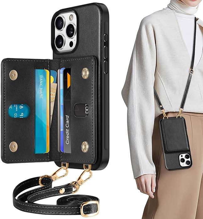 TUCCH Crossbody Wallet Case for iPhone 16 Pro Max (6.9"), RFID Blocking [6 Card Slots][Detachable Adjustable Lanyard], Magnetic Wallet PU Leather Shockproof Phone Cover for iPhone 16 Pro Max, Black - Image 1