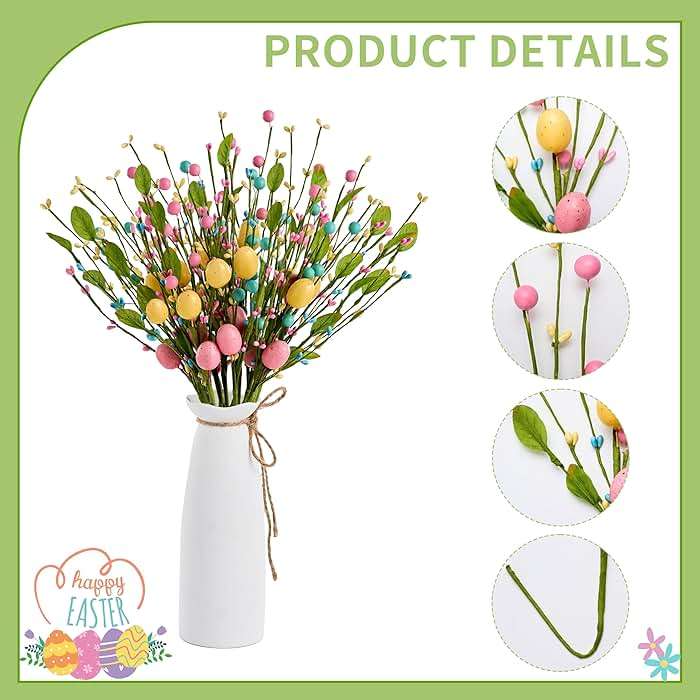 zjlmit Artificial Easter Flowers 12 pcs Easter Stems 16 Inch Spring Picks and Sprays with Colorful Eggs and Berries and Greenery for Spring and Summer Home Table Decorations and Celebrations - Image 4