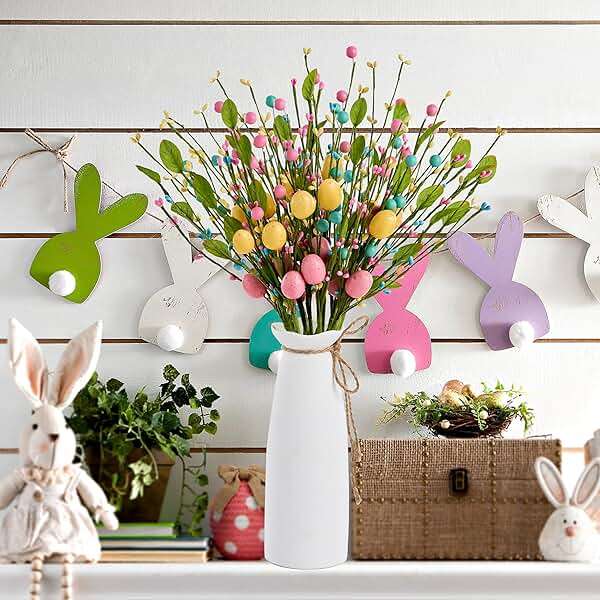zjlmit Artificial Easter Flowers 12 pcs Easter Stems 16 Inch Spring Picks and Sprays with Colorful Eggs and Berries and Greenery for Spring and Summer Home Table Decorations and Celebrations - Image 5