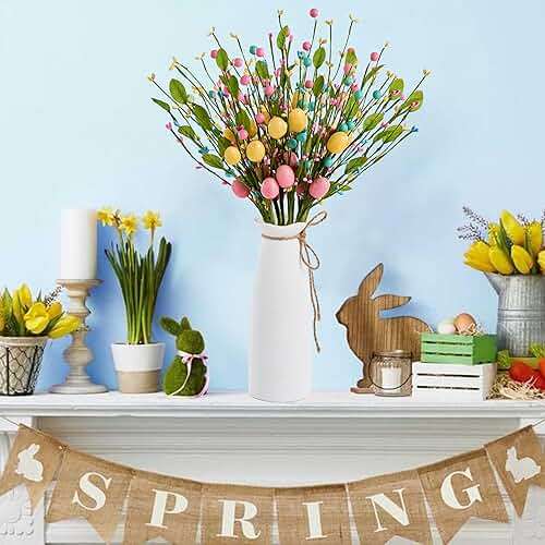 zjlmit Artificial Easter Flowers 12 pcs Easter Stems 16 Inch Spring Picks and Sprays with Colorful Eggs and Berries and Greenery for Spring and Summer Home Table Decorations and Celebrations - Image 7