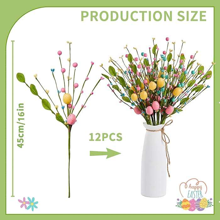 zjlmit Artificial Easter Flowers 12 pcs Easter Stems 16 Inch Spring Picks and Sprays with Colorful Eggs and Berries and Greenery for Spring and Summer Home Table Decorations and Celebrations - Image 8