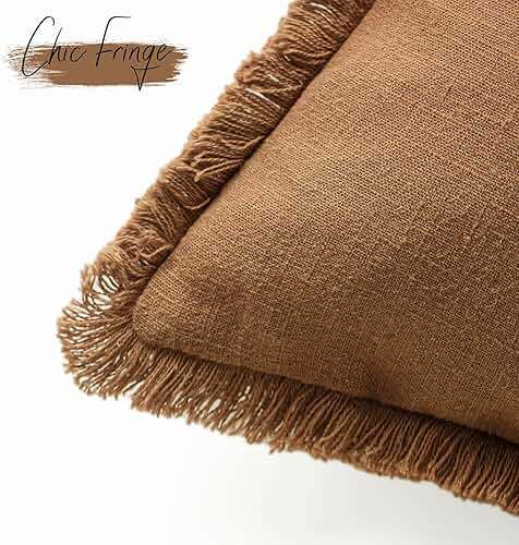 Foindtower Set of 2 Decorative Linen Fringe Throw Pillow Covers Cozy Farmhouse Cushion Cover with Tassels Lumbar Accent Pillowcase for Couch Bed Living Room Home Bedroom Decor, 12×24 Inch,Orange Brown - Image 3