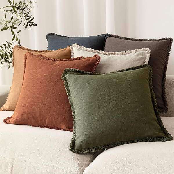 Foindtower Set of 2 Decorative Linen Fringe Throw Pillow Covers Cozy Farmhouse Cushion Cover with Tassels Lumbar Accent Pillowcase for Couch Bed Living Room Home Bedroom Decor, 12×24 Inch,Orange Brown - Image 6