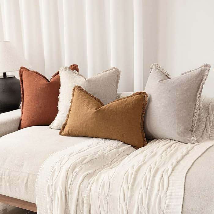 Foindtower Set of 2 Decorative Linen Fringe Throw Pillow Covers Cozy Farmhouse Cushion Cover with Tassels Lumbar Accent Pillowcase for Couch Bed Living Room Home Bedroom Decor, 12×24 Inch,Orange Brown - Image 7