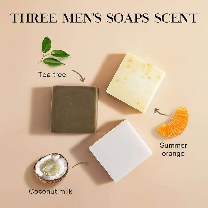 SKIRIFINE Natural Bar Soap for Body - 5oz x 3 Bars, Skin Cleansing Bar Soap Made from Natural Oils, Acne Relief & Skin Moisturizing - Australian Tea Tree, Summer Orange, Coconut Milk - Image 2