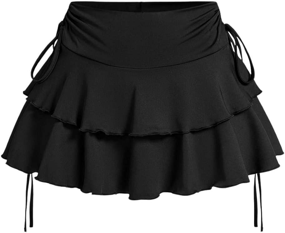 Verdusa Women's Y2k Ruffle Mini Skirt Bow Side Flowy A Line Cute Short Skirts Casual Skorts - Image 1