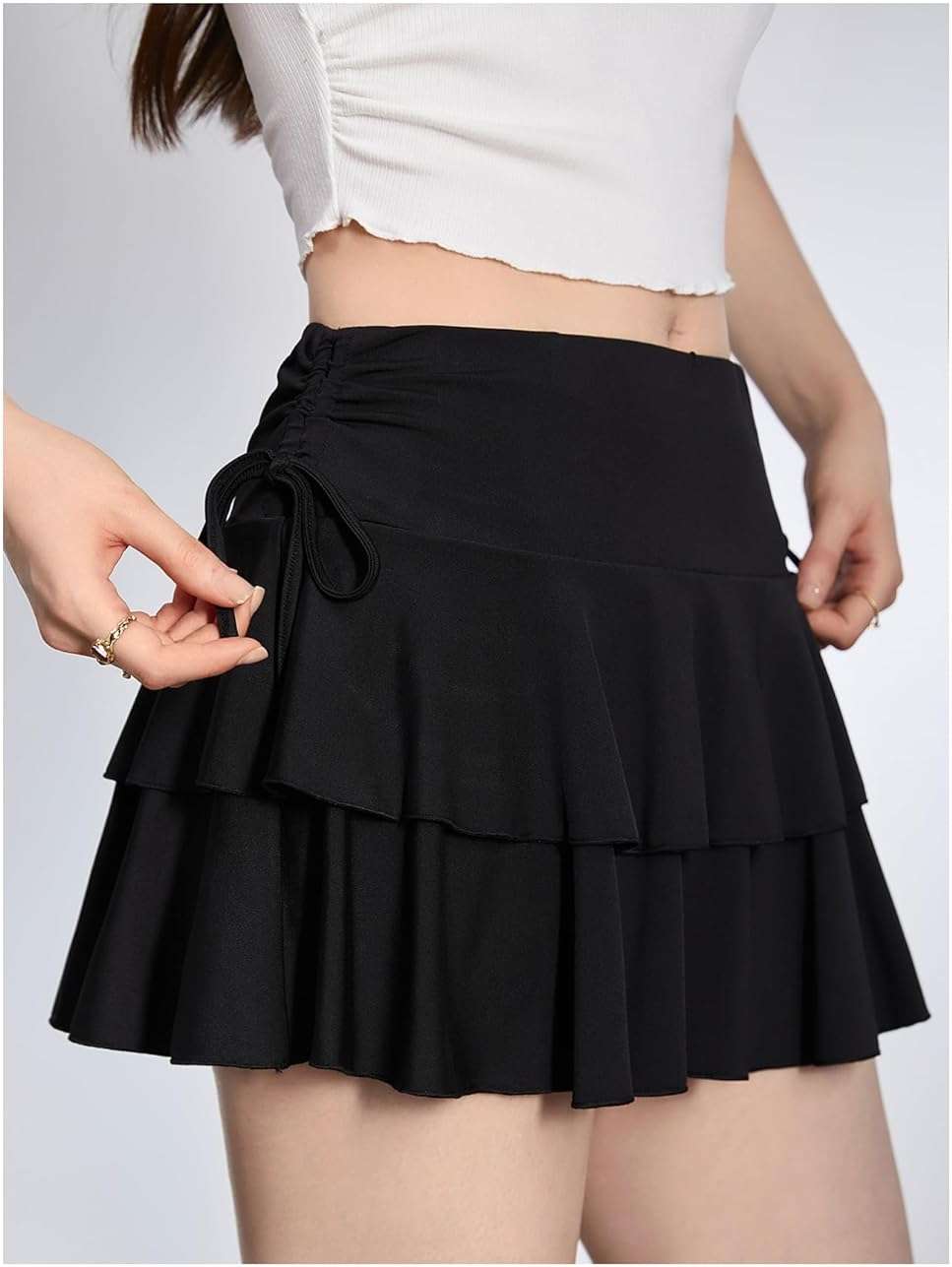 Verdusa Women's Y2k Ruffle Mini Skirt Bow Side Flowy A Line Cute Short Skirts Casual Skorts - Image 3