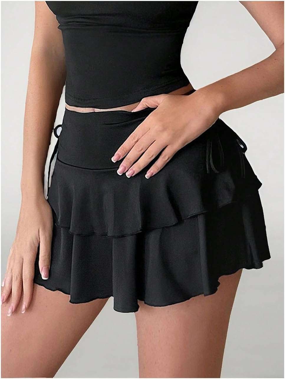 Verdusa Women's Y2k Ruffle Mini Skirt Bow Side Flowy A Line Cute Short Skirts Casual Skorts - Image 4