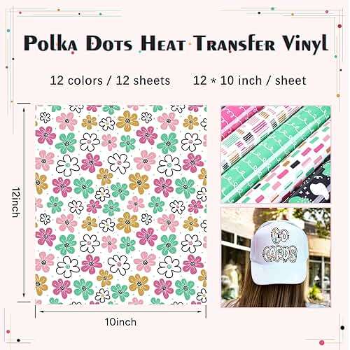 HTVSTD Polka Dot Heat Transfer Vinyl -12 Sheets 12'' x 10''Flower/Rainbow Pattern HTV Pattern Iron on Vinyl for T-Shirts - Image 3