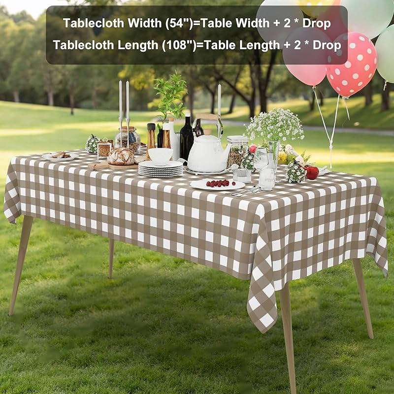 Smiry 3 Pack Khaki Gingham Disposable Tablecloths - 54" x 108" Heavy Duty Plastic Table Cloth, Waterproof Buffalo Plaid Table Covers for Picnic, Banquets, Outdoor Parties - Image 7