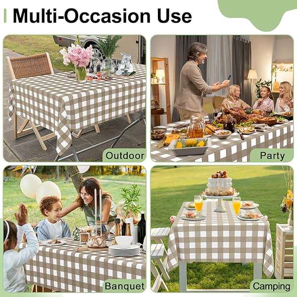 Smiry 3 Pack Khaki Gingham Disposable Tablecloths - 54" x 108" Heavy Duty Plastic Table Cloth, Waterproof Buffalo Plaid Table Covers for Picnic, Banquets, Outdoor Parties - Image 9