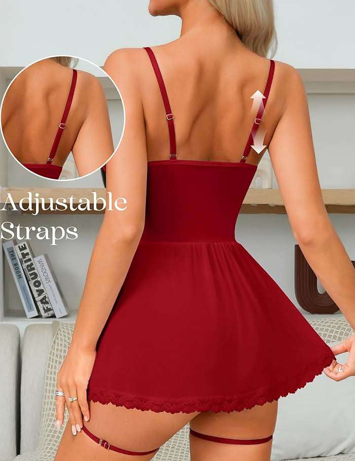 Girece Babydoll Lingerie for Women Lace Underwire Push Up Chemise Nightgown, Mesh Lingerie Dress with Garter Straps Boudoir - Image 2
