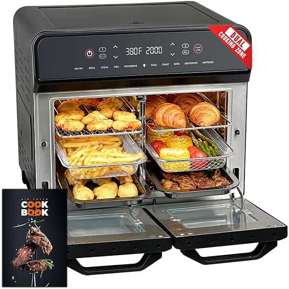 24Qt Dual Zone Air Fryer Oven with Rotisserie, Extra Large Double Air Fryers Mini Oven Digital 1800W 10 in 1 Airfryer Countertop Convection Toaster Oven Combo, Stainless Steel Inner, 360° Even Heating - Image 1
