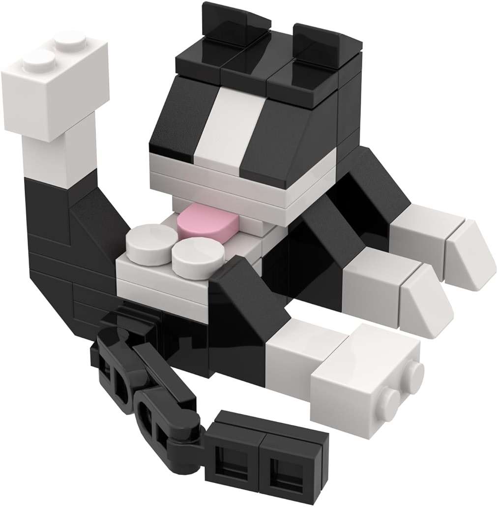 MOC Licking Butt Cat Building Block Set, Compatible with Lego 853792 Accessory, Black, Calico, Siamese Cow Cat, Funny Gift for Animal Lovers, Cat Lover for Adults (Cow) - Image 1
