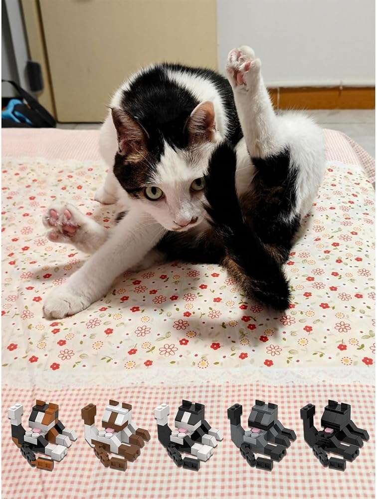 MOC Licking Butt Cat Building Block Set, Compatible with Lego 853792 Accessory, Black, Calico, Siamese Cow Cat, Funny Gift for Animal Lovers, Cat Lover for Adults (Cow) - Image 2