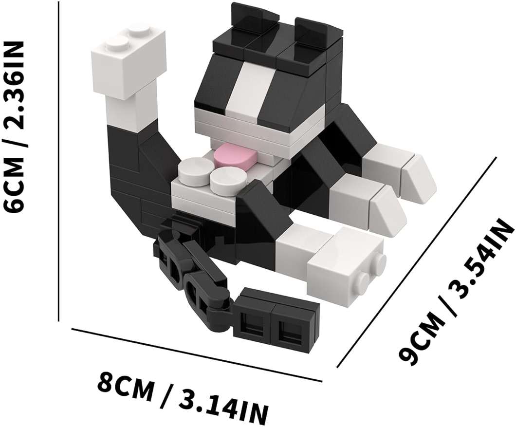 MOC Licking Butt Cat Building Block Set, Compatible with Lego 853792 Accessory, Black, Calico, Siamese Cow Cat, Funny Gift for Animal Lovers, Cat Lover for Adults (Cow) - Image 3