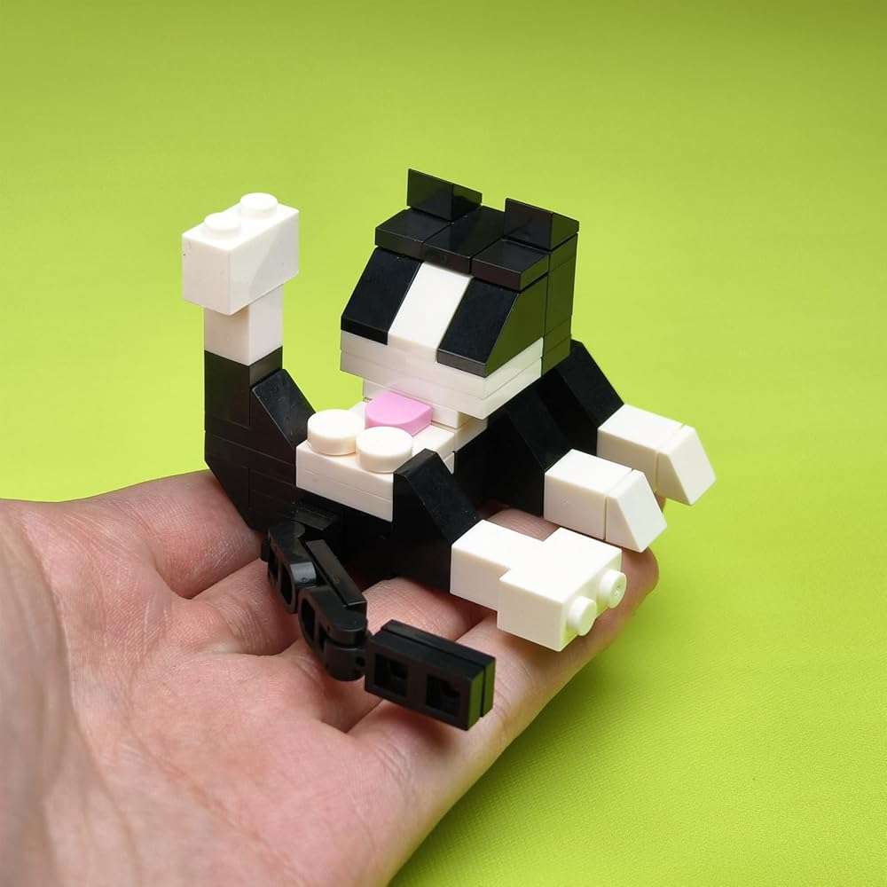 MOC Licking Butt Cat Building Block Set, Compatible with Lego 853792 Accessory, Black, Calico, Siamese Cow Cat, Funny Gift for Animal Lovers, Cat Lover for Adults (Cow) - Image 4