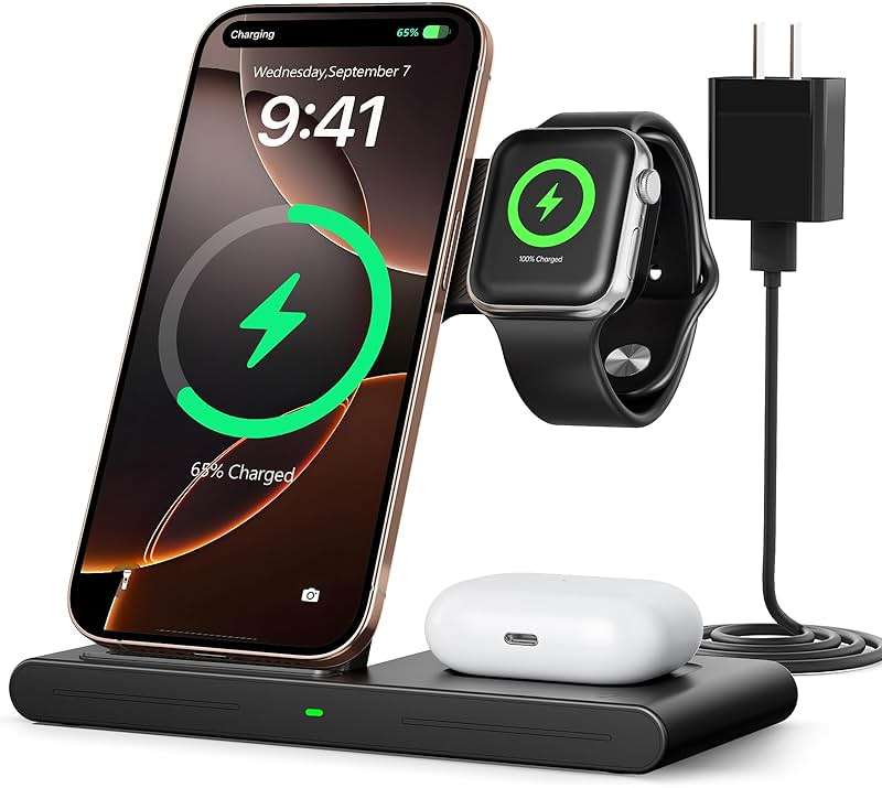 RYND 2026 Travel Portable Wireless Fast Charger for Apple & Android Charging Station,3 in 1 Charging for iPhone17 16 15 14 13 12,Apple Watch Series & Air pods 4 3 2 Pro,Samsung Galaxy - Image 1