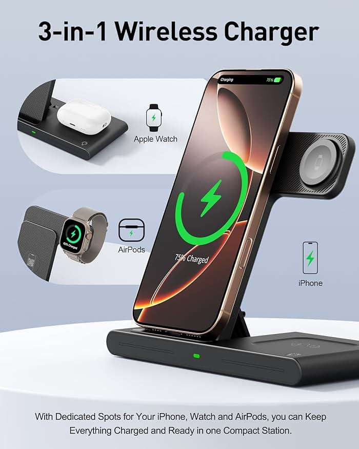 RYND 2026 Travel Portable Wireless Fast Charger for Apple & Android Charging Station,3 in 1 Charging for iPhone17 16 15 14 13 12,Apple Watch Series & Air pods 4 3 2 Pro,Samsung Galaxy - Image 3