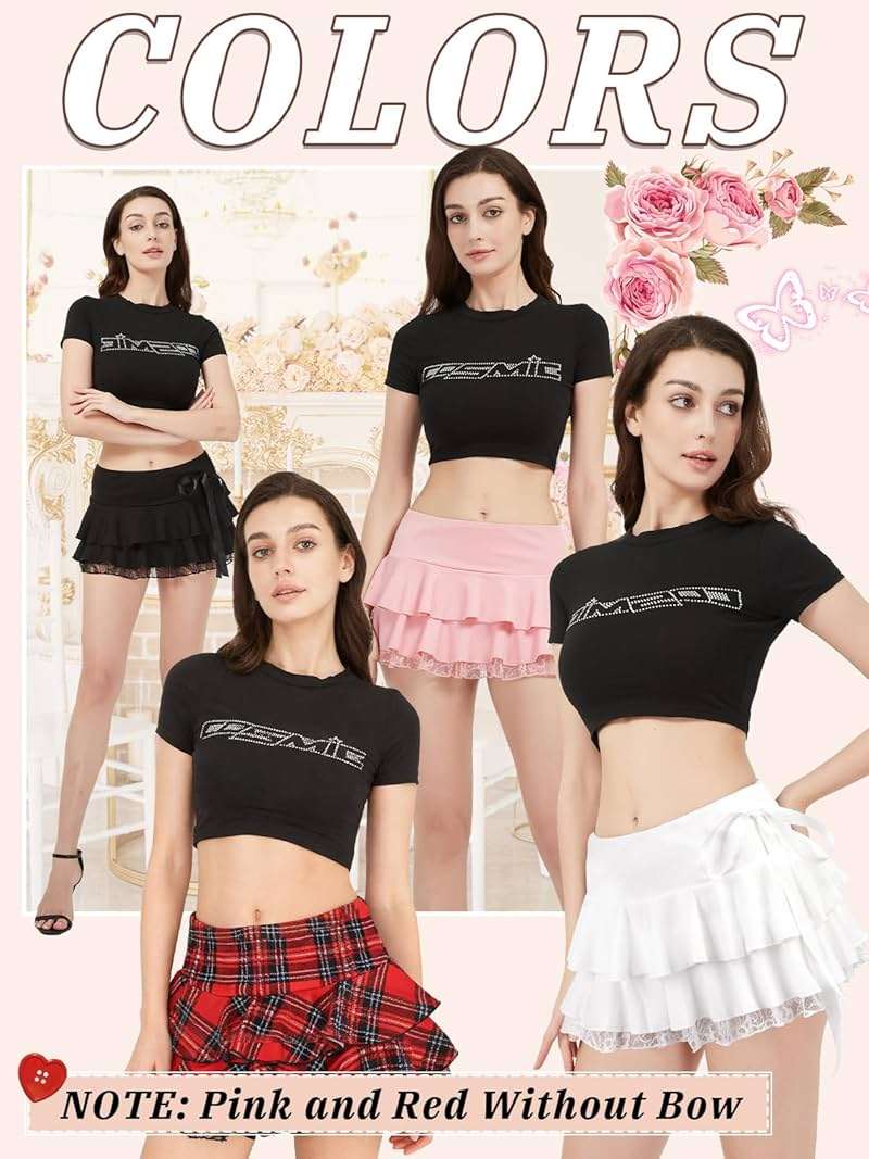 Monbessi Mini Skirt for Women Ruffle Skirt Lace Pleated Goth Short Skirt Halloween Sexy Skirts Two Layer - Image 6