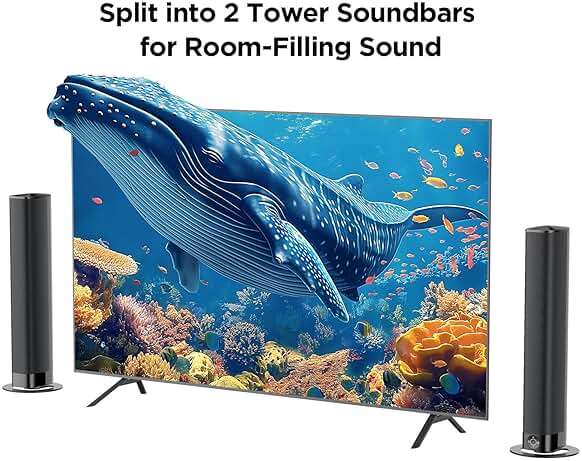 Assistrust Sound Bar for Smart TV, Soundbar with Bluetooth/ARC/Opt/AUX Connect, Auto Volume Boost, 3 Equalizer Modes, 2 in 1 Detachable Soundbar for TV/PC/Gaming/Projectors - Image 2