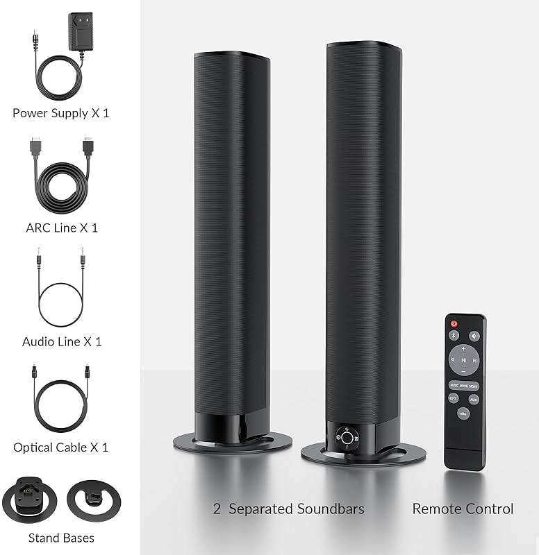 Assistrust Sound Bar for Smart TV, Soundbar with Bluetooth/ARC/Opt/AUX Connect, Auto Volume Boost, 3 Equalizer Modes, 2 in 1 Detachable Soundbar for TV/PC/Gaming/Projectors - Image 8