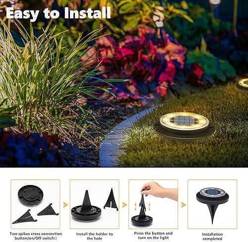 Flacchi Solar Lights Outdoor Waterproof - 2-in-1 Solar Powered Ground Lights Outdoor Solar Disk Light Landscape Light for Deck Step Patio Yard Pathway Walkway Driveway Garden (Warm White, 12 Pack) - Image 2