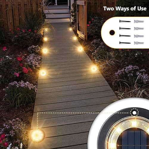 Flacchi Solar Lights Outdoor Waterproof - 2-in-1 Solar Powered Ground Lights Outdoor Solar Disk Light Landscape Light for Deck Step Patio Yard Pathway Walkway Driveway Garden (Warm White, 12 Pack) - Image 3