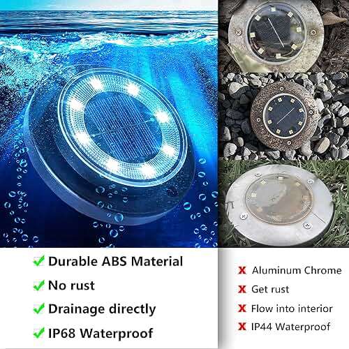 Flacchi Solar Lights Outdoor Waterproof - 2-in-1 Solar Powered Ground Lights Outdoor Solar Disk Light Landscape Light for Deck Step Patio Yard Pathway Walkway Driveway Garden (Warm White, 12 Pack) - Image 4