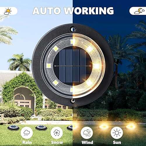 Flacchi Solar Lights Outdoor Waterproof - 2-in-1 Solar Powered Ground Lights Outdoor Solar Disk Light Landscape Light for Deck Step Patio Yard Pathway Walkway Driveway Garden (Warm White, 12 Pack) - Image 5