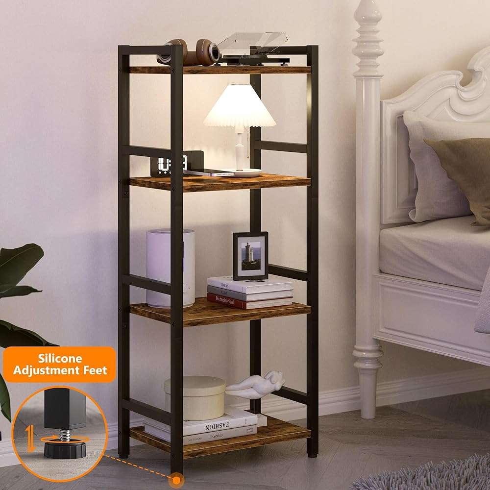 Book Shelf, 4 Tier Bookcase with Steel Frame, Stable Bookshelf Narrow Book Shelves Storage Organizer for Book CD Movie, Open Bookshelves for Living Room, Home Office, Study, Rustic Brown - Image 5