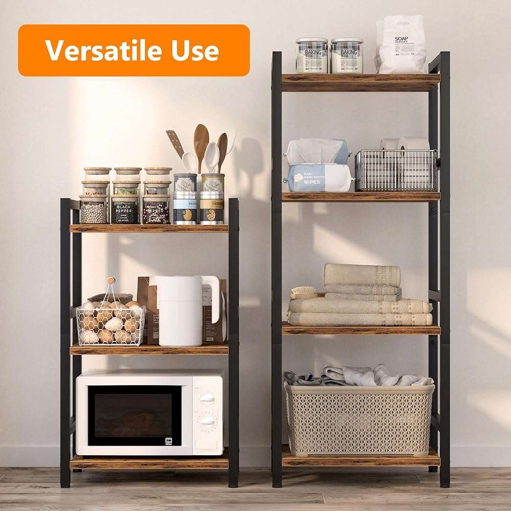 Book Shelf, 4 Tier Bookcase with Steel Frame, Stable Bookshelf Narrow Book Shelves Storage Organizer for Book CD Movie, Open Bookshelves for Living Room, Home Office, Study, Rustic Brown - Image 6