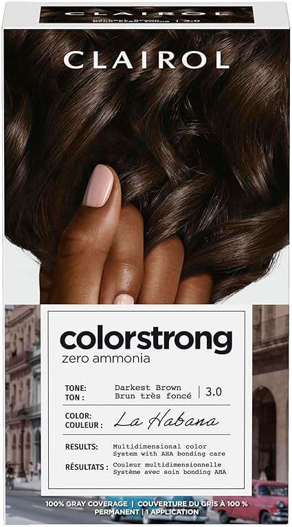 Clairol ColorStrong Permanent Hair Dye, Ammonia‑Free, PPD‑Free, 100% Gray Coverage with Bonding System, 3.0 Darkest Brown - La Habana Hair Color, Pack of 1 - Image 1