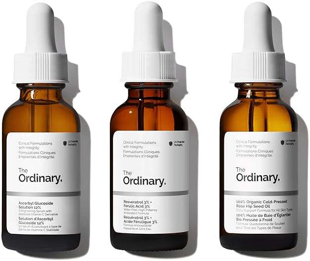 The Ordinary Antioxidant Collection - Skin Care Bundle Set For Age Support - Ascorbyl Glucoside Solution 12%, Resveratrol 3% + Ferulic Acid 3%, 100% Organic Cold-Pressed Rose Hip Seed Oil - Image 1