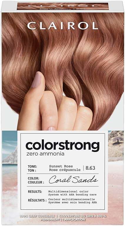 Clairol ColorStrong Permanent Hair Dye, Ammonia‑Free, PPD‑Free, 100% Gray Coverage with Bonding System, 8.63 Sunset Rose - Coral Sands Hair Color, Pack of 1 - Image 1