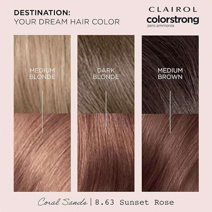 Clairol ColorStrong Permanent Hair Dye, Ammonia‑Free, PPD‑Free, 100% Gray Coverage with Bonding System, 8.63 Sunset Rose - Coral Sands Hair Color, Pack of 1 - Image 7