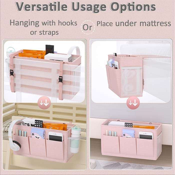 Edudif Dual-purpose Bedside Caddy Bedside Organizer, Bed Caddy with 6 Pockets, Versatile Bedside Storage Solution Magazine Remotes holder, ideal for Home, Dorm, Hospital, Crib Bed - Image 4