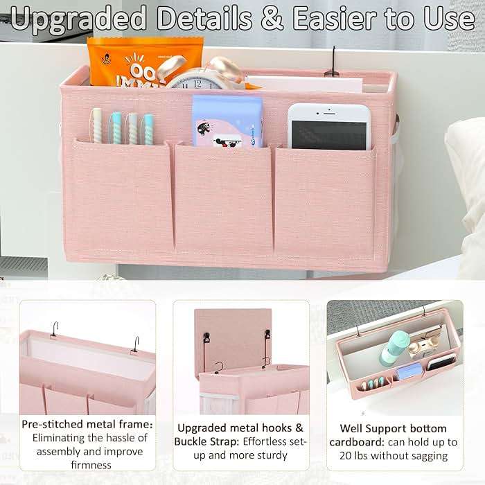 Edudif Dual-purpose Bedside Caddy Bedside Organizer, Bed Caddy with 6 Pockets, Versatile Bedside Storage Solution Magazine Remotes holder, ideal for Home, Dorm, Hospital, Crib Bed - Image 5