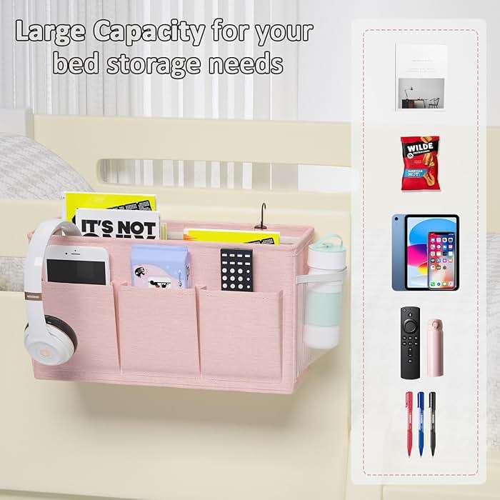 Edudif Dual-purpose Bedside Caddy Bedside Organizer, Bed Caddy with 6 Pockets, Versatile Bedside Storage Solution Magazine Remotes holder, ideal for Home, Dorm, Hospital, Crib Bed - Image 6
