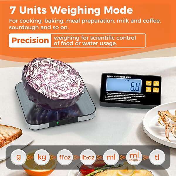 Rechargeable Split Digital Kitchen Food Scale - TRUDIN Weight Scale for Bread Making & Coffee Brewing, Max.22lb/10kg,1g/0.05oz Accuracy,5 Units with Large Backlit LCD,Wall-Mount (Light Silver) - Image 3