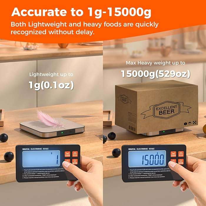 Rechargeable Split Digital Kitchen Food Scale - TRUDIN Weight Scale for Bread Making & Coffee Brewing, Max.22lb/10kg,1g/0.05oz Accuracy,5 Units with Large Backlit LCD,Wall-Mount (Light Silver) - Image 4