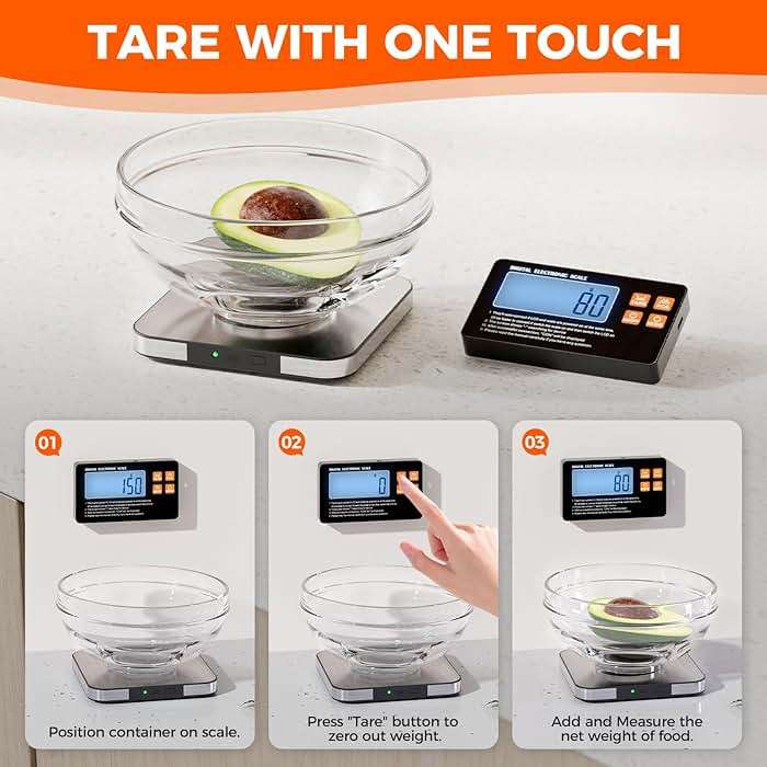 Rechargeable Split Digital Kitchen Food Scale - TRUDIN Weight Scale for Bread Making & Coffee Brewing, Max.22lb/10kg,1g/0.05oz Accuracy,5 Units with Large Backlit LCD,Wall-Mount (Light Silver) - Image 6