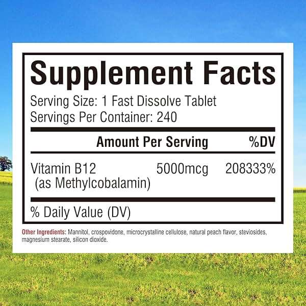Innate Vitality Vitamin B12 5000mcg, Sublingual, Vegan Methylcobalamin, Fast Dissolve Tablets, Natural Peach Flavor, Supports Energy Production & Healthy Nervous System, 240 Tablets - Image 2